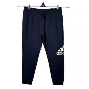 Adidas Men's Fleece Sweat Pants Size LTall (33X35) Navy Blue /White Tapered Leg